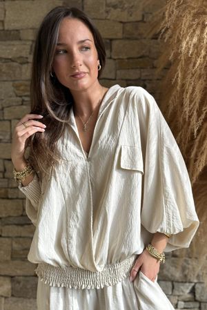 Basso Button Drape Batwing Shirt Calico